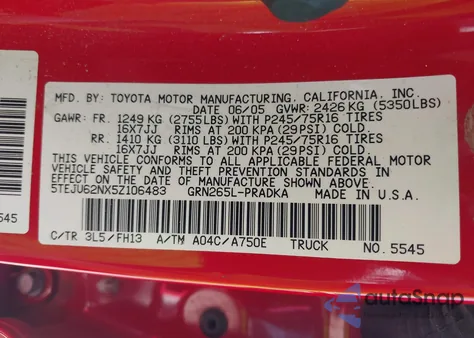 2005 Toyota Tacoma Prerunner V6 from USA, damaged, VIN 5TEJU62NX5Z106483